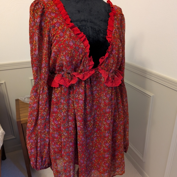 Floral Red Ruffle Dress - Picture 5 of 5